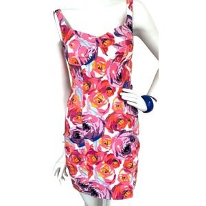 Nanette Lepore Candy Girl Pink Rose Floral Bustier Dress Ruched Y2K Sz 0 USA